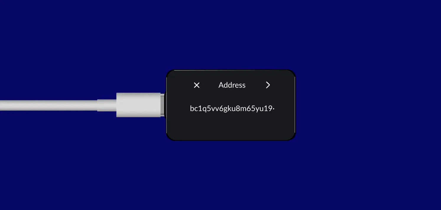 BitBox02 device screen showing the wallet address that the user must confirm before signing.